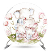 Toile de fond ronde de fête d'anniversaire d'enfants floraux d'éléphant